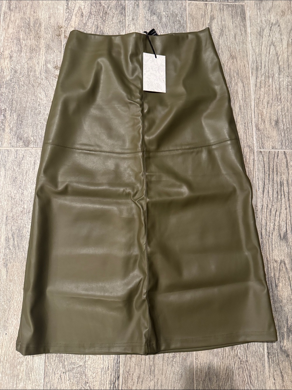 Soho Olive Faux Leather Midi Skirt